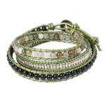 Agate and onyx wrap bracelet, 'Hill Tribe Allure' - Hill Tribe Silver and Gemstone Handmade Wrap Bracelet