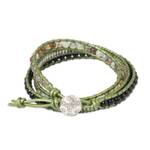 Agate and onyx wrap bracelet, 'Hill Tribe Allure' - Hill Tribe Silver and Gemstone Handmade Wrap Bracelet