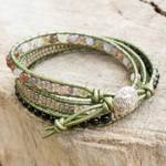 Agate and onyx wrap bracelet, 'Hill Tribe Allure' - Hill Tribe Silver and Gemstone Handmade Wrap Bracelet