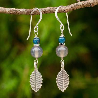 Chalcedony and apatite dangle earrings, 'Leaf Waltz' - Handcrafted Gemstone Earrings with Hill Tribe Silver