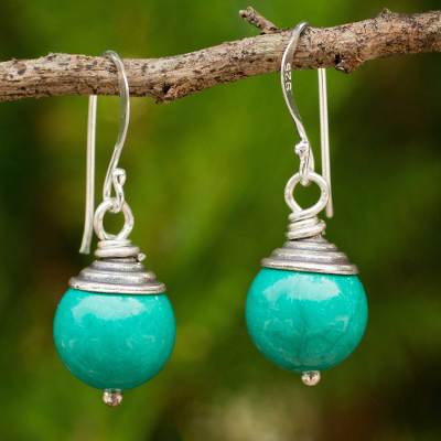 Calcite dangle earrings, 'Sensation' - Dyed Calcite and Sterling Silver Handcrafted Thai Earrings