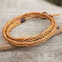 Pulsera cruzada de cuero para hombre - Pulsera Envolvente de Trenza de Cuero Marrón Dorado para Hombre