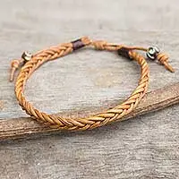 Pulsera hombre cuero trenzado - Pulsera trenzada de cuero marrón claro para hombre de Tailandia