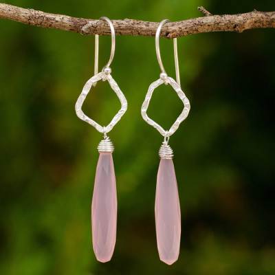 Sterling silver dangle earrings, 'Empowered' - Fair Trade Sterling Silver Earrings with Pink Chalcedony