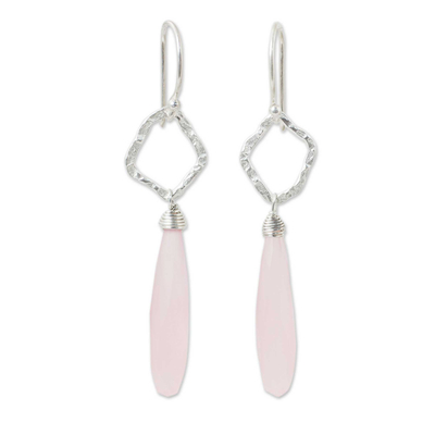 Sterling silver dangle earrings, 'Empowered' - Fair Trade Sterling Silver Earrings with Pink Chalcedony