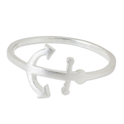 Sterling silver band ring, 'Anchor of Hope' - Thai Artisan Jewelry Sterling Silver Anchor Ring