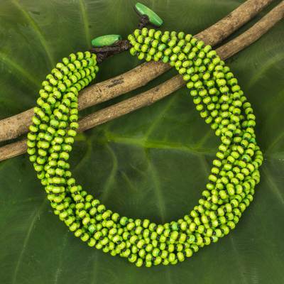Wood beaded necklace, 'Opulent Chartreuse' - Bright Yellow Green Hand Knotted Beaded Necklace