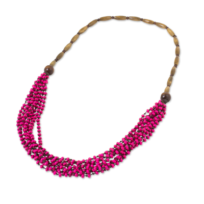 Wood beaded necklace, 'Pink Muse' - Hot Pink Wood Beaded Necklaced Handcrafted in Thailand