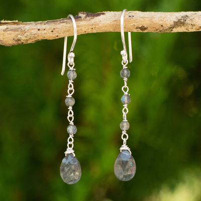 Labradorite dangle earrings, 'Lady' - Handmade Labradorite and Sterling Silver Dangle Earrings