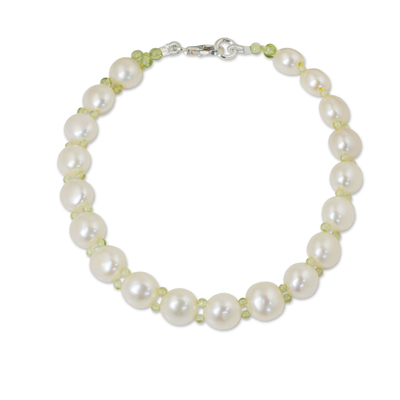 White Pearls and Peridot Hand Crafted Bracelet from Thailand