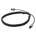Men's braided leather bracelet, 'Single Black Braid' - Braided Black Leather Mens Bracelet