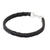 Braided leather bracelet, 'Assertive in Black' - Thai Black Leather Braided Bracelet with Silver Clasp thumbail
