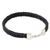 Braided leather bracelet, 'Assertive in Black' - Thai Black Leather Braided Bracelet with Silver Clasp (image 2b) thumbail