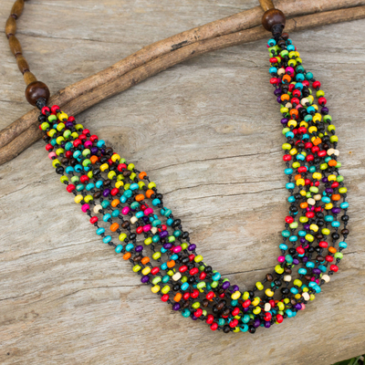 Wood beaded necklace, 'Rainbow Muse' - Wood Beaded Necklace Artisan Crafted Jewelry