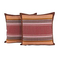 Colorful Handwoven Cushion Covers with Brown Borders (Pair) - Enchanted ...