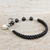 Leather and onyx bracelet, 'Fantasy Eclipse' - Silver and Onyx on Leather Bracelet from Thailand (image 2) thumbail