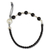 Leather and onyx bracelet, 'Fantasy Eclipse' - Silver and Onyx on Leather Bracelet from Thailand