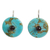 Calcite and garnet drop earrings, 'Bohemian Moons' - Garnet on Turquoise Color Calcite Hand Made Earrings thumbail