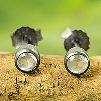Moonstone stud earrings, 'Snow Glow' - Sterling Silver Stud Earrings with Faceted Moonstone