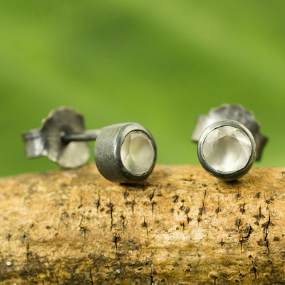 Moonstone stud earrings, 'Snow Glow' - Sterling Silver Stud Earrings with Faceted Moonstone