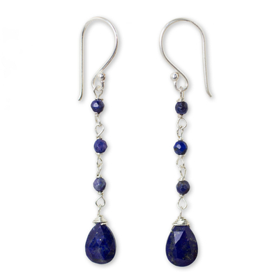 Lapis lazuli dangle earrings, 'Lady' - Fair Trade Handmade Lapis Lazuli Dangle Earrings