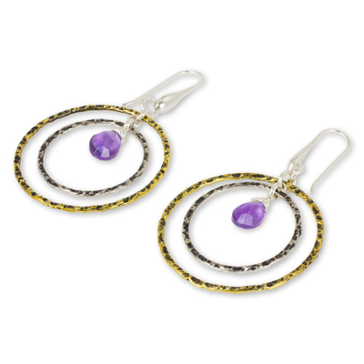 Gold plated amethyst dangle earrings, 'Rippling Beauty' - Gold Plated Sterling Silver Earrings with Amethyst