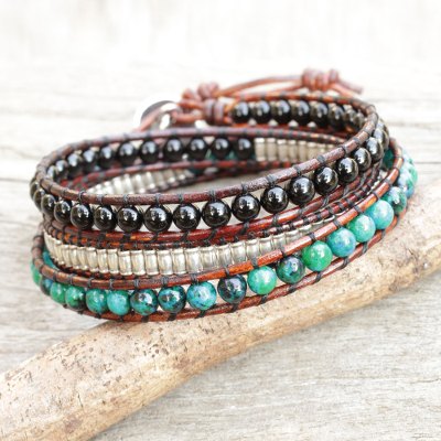 Leather Wrap Bracelet With Onyx Serpentine And Silver Hill Tribe Onyx And Serpentine Wrap Bracelet Hill Tribe Discovery Leather With
