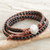 Onyx wrap bracelet, 'Surin Night' - Onyx and Leather Wrap Bracelet with Hill Tribe Silver Clasp (image 2b) thumbail