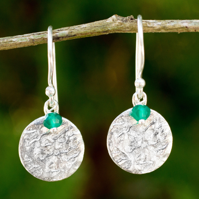 Sterling silver dangle earrings, 'Green Harvest Moon' - Sterling Silver Artisan Crafted Earrings with Green Onyx