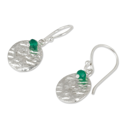 Sterling silver dangle earrings, 'Green Harvest Moon' - Sterling Silver Artisan Crafted Earrings with Green Onyx