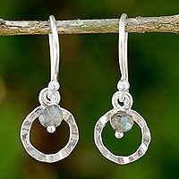 Hand Made Sterling Silver Earrings with Labradorite,'Rustic Modern'