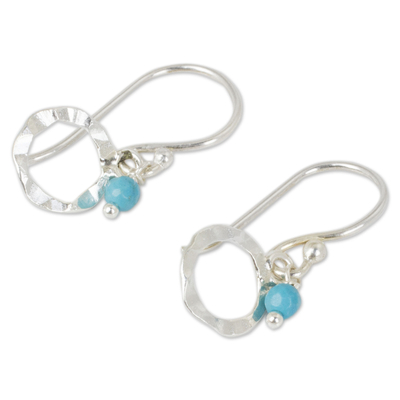 Sterling silver dangle earrings, 'Rustic Modern' - Sterling Silver and Blue Calcite Hook Earrings from Thailand
