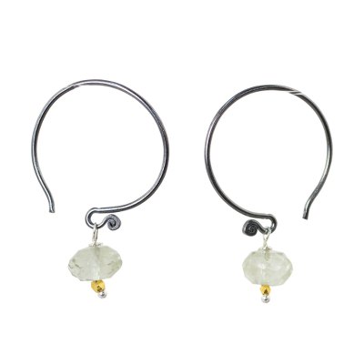 Prasiolite dangle earrings, 'Precious Mint' - Prasiolite on Sterling Silver Hook Earrings with Golden Bead