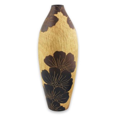 Decorative wood vase, 'Sunrise Blooms' - Artisan Crafted Decorative Wood Vase from Thailand