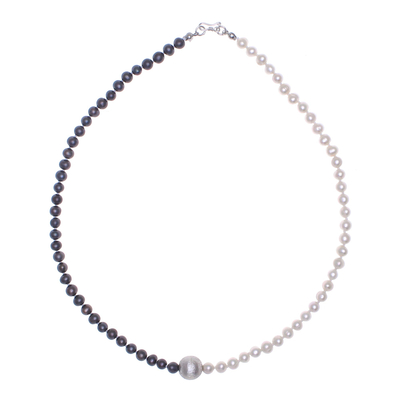 collar de perlas cultivadas de agua dulce - Collar de Perlas Grises y Blancas con Plata 950