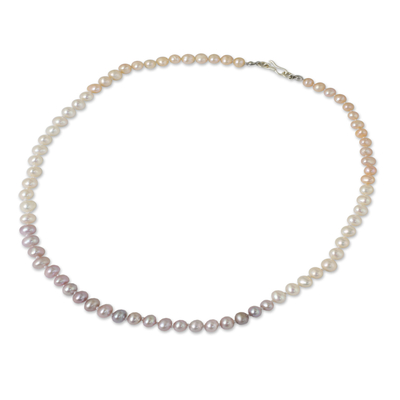 Cultured pearl strand necklace, 'Natural Sweetness' - Pink White Grey Pearls Necklace in Hand-knotted Strand