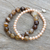 Cultured pearl and agate stretch bracelet, 'Iridescent Forest' - Pearl and Agate Bracelet with Silver Elephant Charm thumbail
