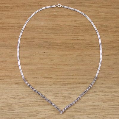 Marcasite pendant necklace, 'Siam Charm' - Marcasite Studded Sterling Silver Necklace from Thailand