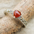 Marcasite and onyx band ring, 'True Love Sparkle' - Thai Silver and Marcasite Ring with a Red Onyx Heart (image p245182) thumbail