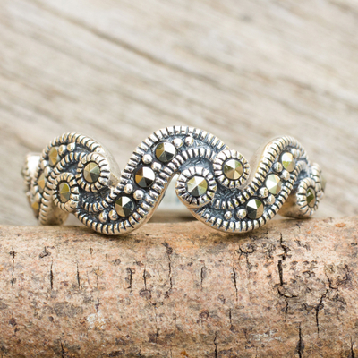 Markasit-Bandring - Handgefertigter Ring aus Silber und Markasit aus Thailand