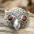 Marcasite and garnet cocktail ring, 'Owl Sparkles' - Owl Theme Handcrafted Marcasite and Garnet Cocktail Ring (image 2) thumbail