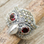 Marcasite and garnet cocktail ring, 'Owl Sparkles' - Owl Theme Handcrafted Marcasite and Garnet Cocktail Ring (image 2b) thumbail