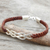 Leather and sterling silver braided bracelet, 'Forever Entwined' - Sterling Silver and Brown Leather Bracelet from Thailand thumbail