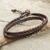 Men's tiger's eye and leather wrap bracelet, 'Double Chocolate' - Hand Braided Brown Leather Mens Wrap Bracelet (image 2) thumbail