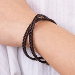Men's tiger's eye and leather wrap bracelet, 'Double Chocolate' - Hand Braided Brown Leather Mens Wrap Bracelet