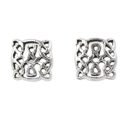 Sterling silver stud earrings, 'Celtic Circle' - Artisan Crafted Petite Celtic Knot Silver Earrings