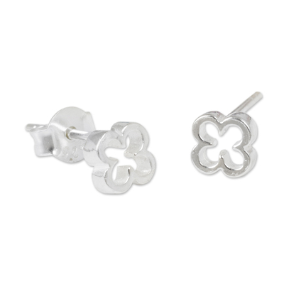 Sterling silver stud earrings, 'Four-Leaf Clover' - Thai Fair Trade Sterling Stud Earrings
