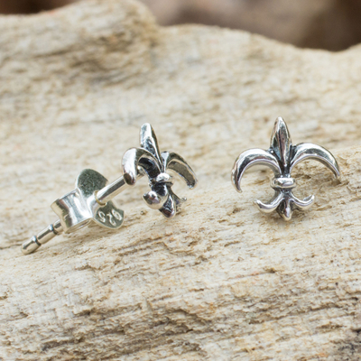 Sterling silver stud earrings, 'Fleur-de-lis' - Thailand Fleur de Lis Sterling Silver Stud Earrings
