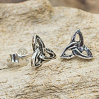 Sterling silver stud earrings, 'Celtic Trinity' - Handcrafted Celtic Trinity Knot Sterling Silver Earrings
