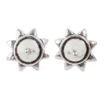 Sterling silver stud earrings, 'Acorn Star' - Acorn Theme Fair Trade Silver Stud Earrings